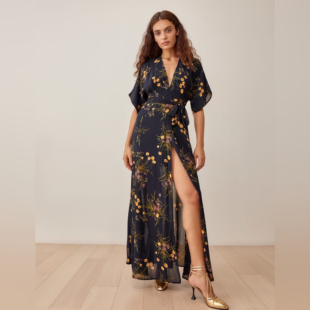 Reformation Winslow wrap Dress, Kimono sleeve, Maxi